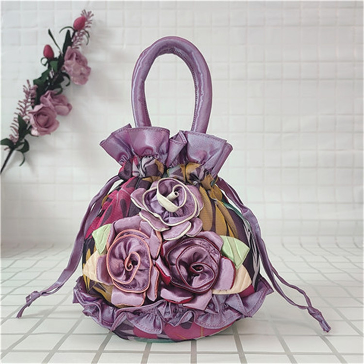 Bolso del teléfono móvil bolso de flores de encaje estilo étnico cubo cordón bolsa de tela bolso de las mujeres bolso de noche bolso hanfu hecho a mano