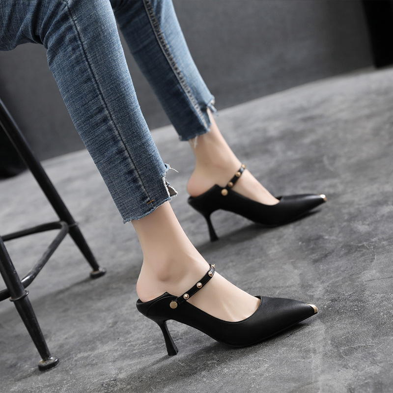 A generation of fat feet size 41-43 soft leather high heels not tired feet small size women's shoes 31 32 33 work shoes