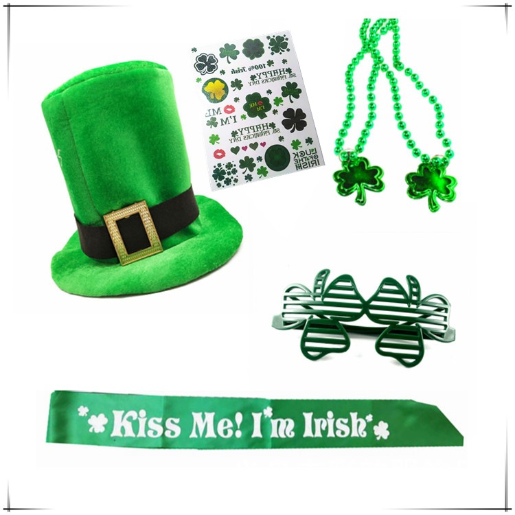 Nuevo set de trébol irlandés del día nacional irlandés joyería sombrero gafas set