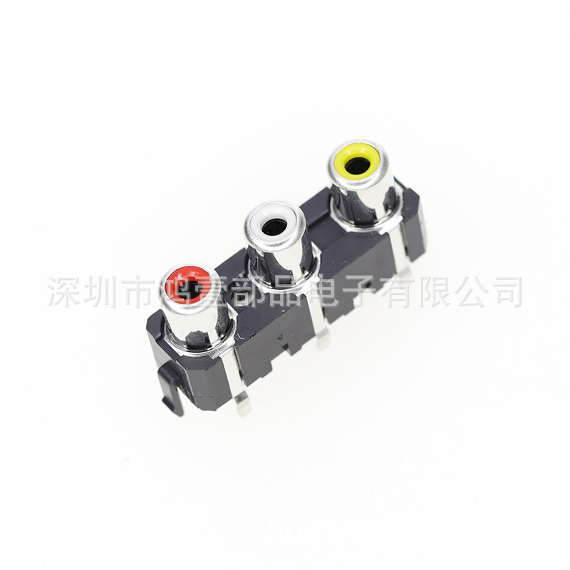 3孔AV链接插座 黄红白RCA插板液晶电视接口母座 立式卡位接口母座