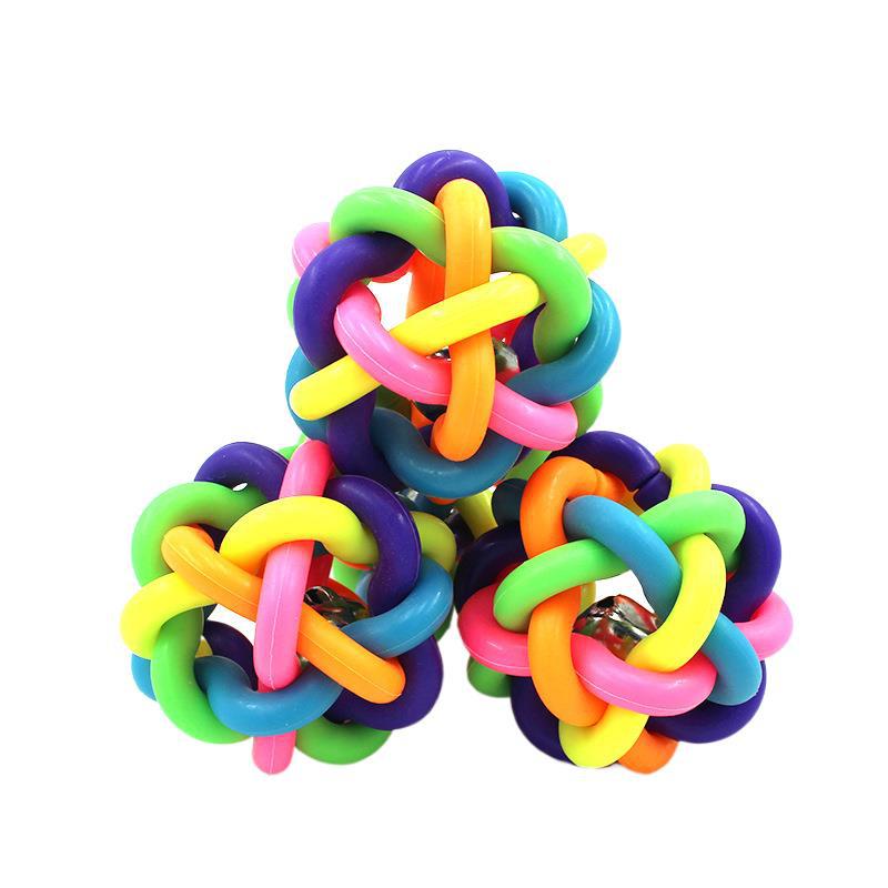 Campana colorida bola tejida 6cm goma mascota juguete bola gato perro sonido bola perro entrenamiento suministros al por mayor image 6