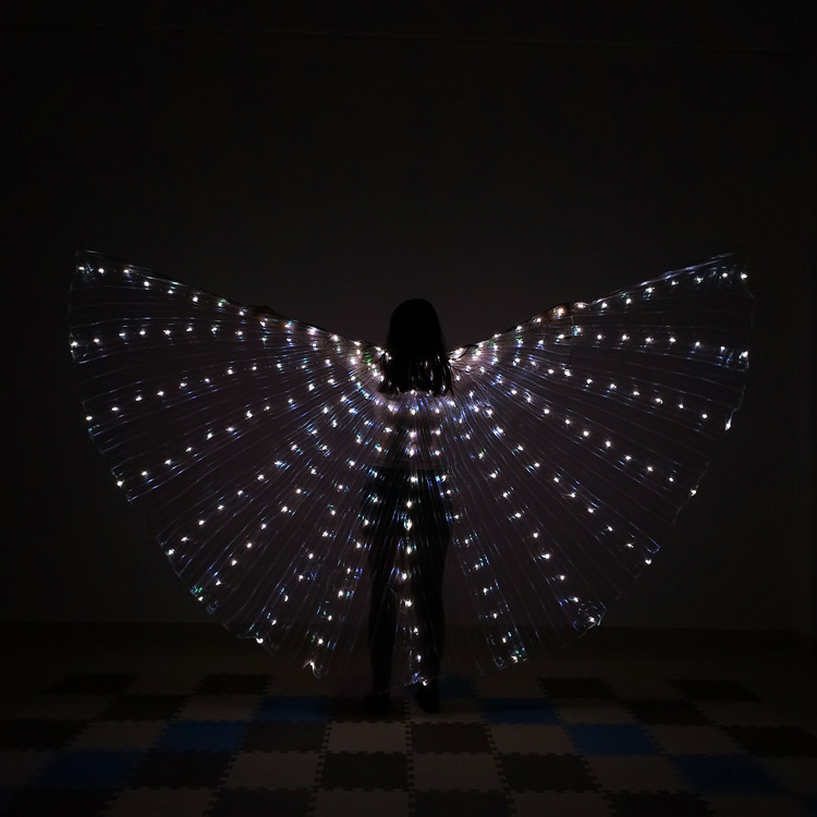 Danza del vientre alas doradas Arco Iris colorido LED brillante alas de baile fluorescente mariposa danza del vientre brillante alas capa