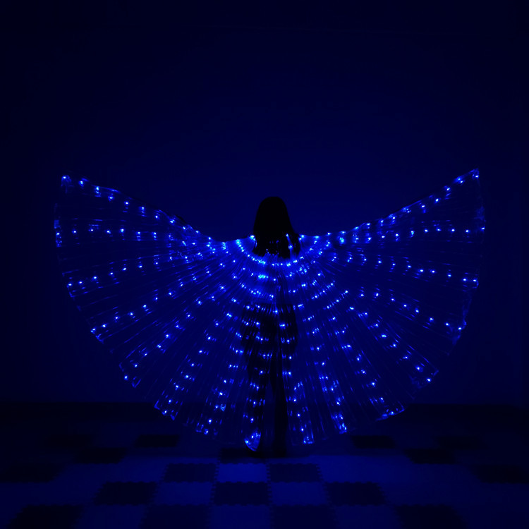 Danza del vientre alas doradas Arco Iris colorido LED brillante alas de baile fluorescente mariposa danza del vientre brillante alas capa