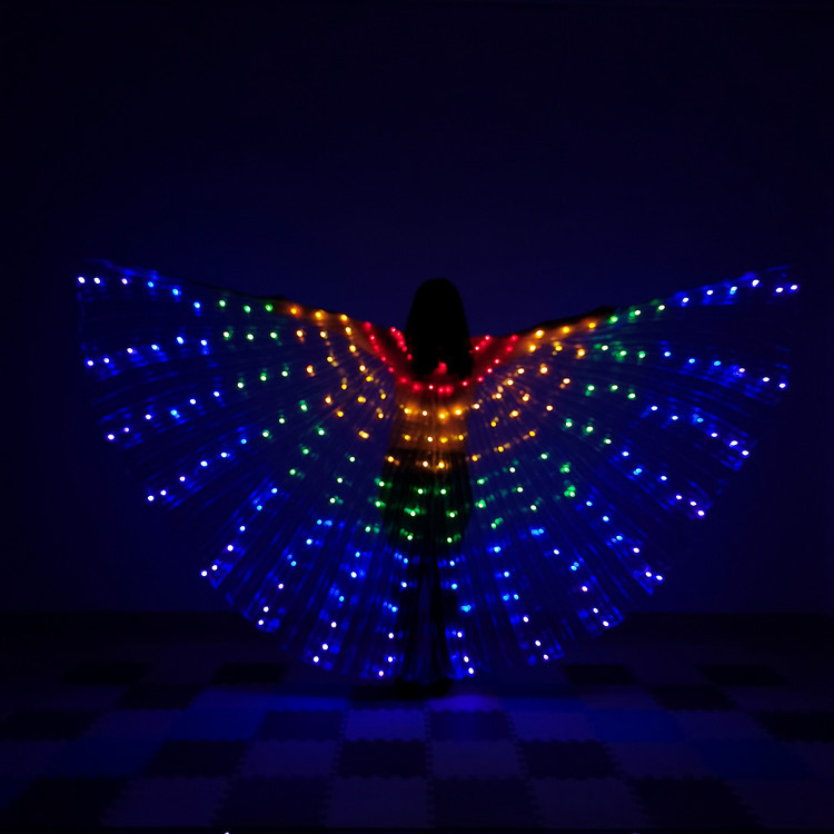 Danza del vientre alas doradas Arco Iris colorido LED brillante alas de baile fluorescente mariposa danza del vientre brillante alas capa