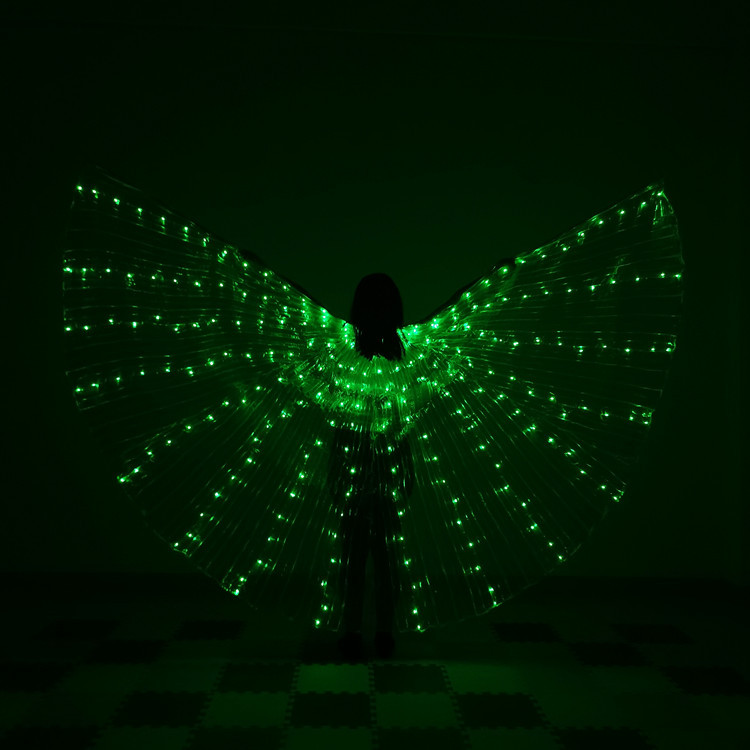 Danza del vientre alas doradas Arco Iris colorido LED brillante alas de baile fluorescente mariposa danza del vientre brillante alas capa