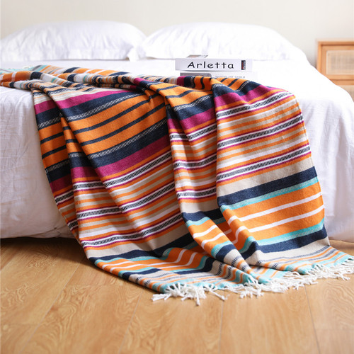 墨西哥桌布夏季毯子彩虹梭织毯床旗野餐毯桌布电视毯户外露营毛毯