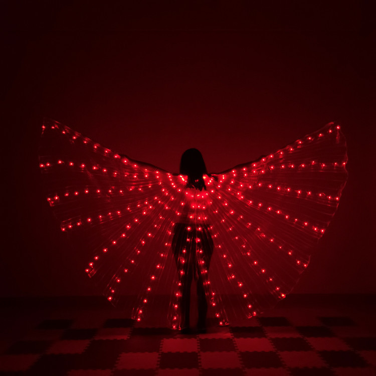 Danza del vientre alas doradas Arco Iris colorido LED brillante alas de baile fluorescente mariposa danza del vientre brillante alas capa