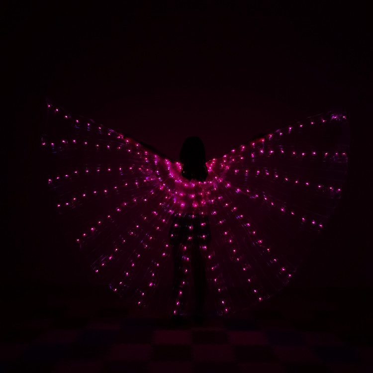 Danza del vientre alas doradas Arco Iris colorido LED brillante alas de baile fluorescente mariposa danza del vientre brillante alas capa