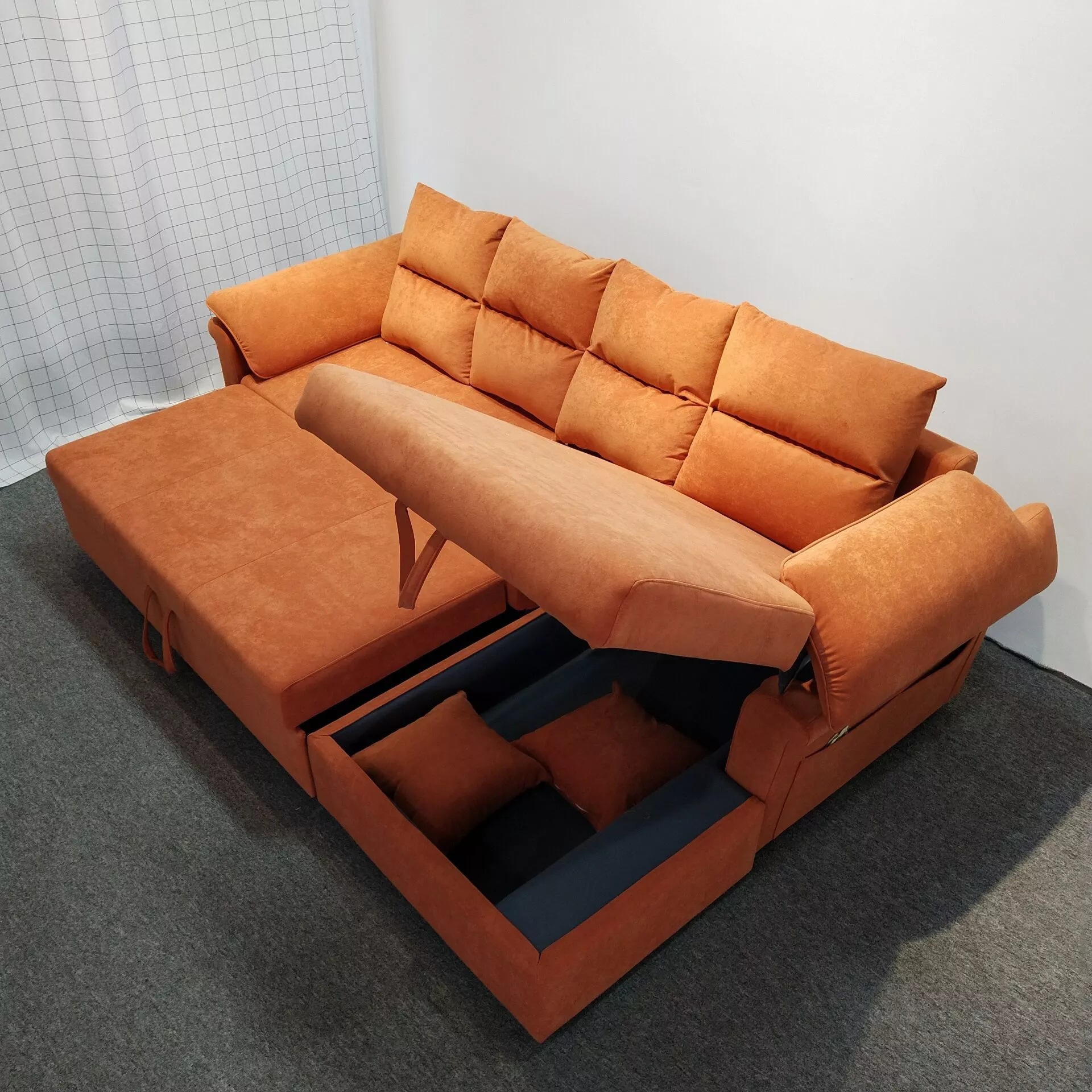 Sofá cama multifuncional plegable esquina de sala de estar tipo casa pequeña y mediana combinación de tela de tecnología de almacenamiento sofá cama de doble propósito image 4