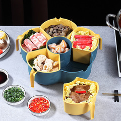 Multifunctional Double-layer Drain Hot Pot Serving Plate with Multiple Dividers and Handle, Household Fruit Plate, Vegetable Washing Basin, Vegetable Strainer