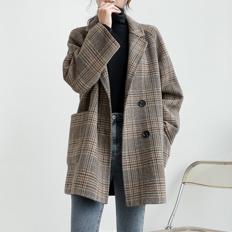 Casual Style Mid-Length Plaid 2024 Autumn and Winter New Style Small Double-Sided Woolen Loose Woolen Jacket for Women