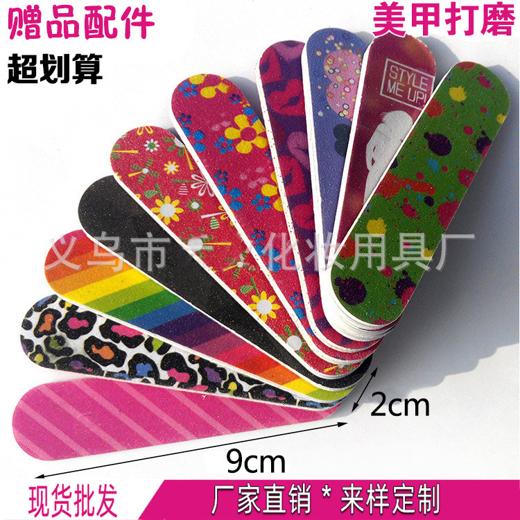 Fábrica directa mini lima de uñas de doble cara pulido pequeña tira de arena manicura pequeña frotar tira 9x2 múltiples colores