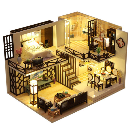 DIY Small House M033 Elegant Residency with Dust Cover, Handcrafted Assembly Doll House Model Creative Birthday Gift