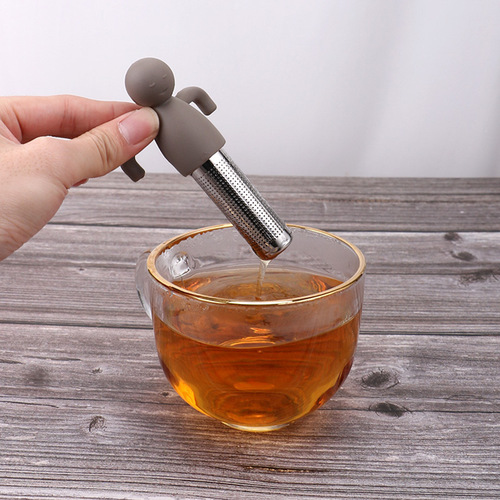 Creative silicone tea filter, tea making tool, stainless steel 304 tea leakage, cute little person, tea residue separator, lazy tea maker