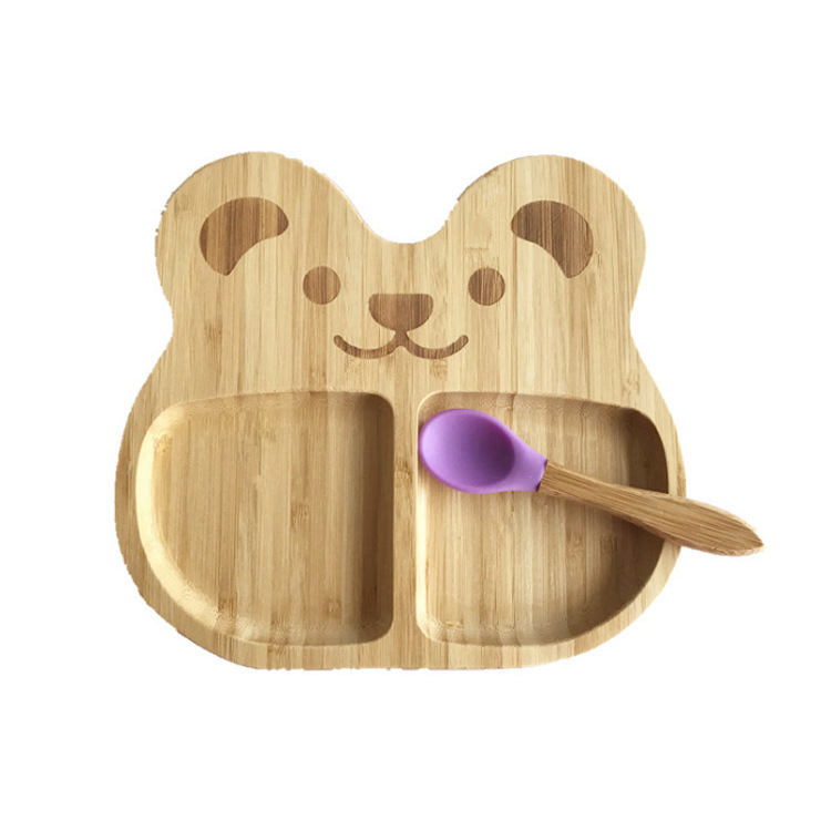Production Factory Price Ready-Made Bamboo and Wood Children's Cartoon Baby Feeding Training Plate Children's Bowl Bottom with Suction Cup Anti-Fall