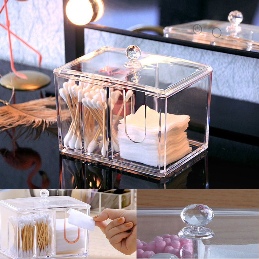 Hisopo de algodón transparente maquillaje algodón limpieza algodón almacenamiento caja de almacenamiento acrílico maquillaje caja de polvo