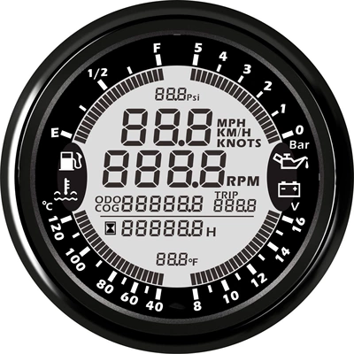 Six-in-one Multi-function meter oil level water temperature voltage oil pressure speed hour meter GPS speed mileage (automobile instrument) - black-frame-black-background