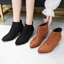 外贸女鞋2019秋季欧美绒面细跟短靴女亚马逊wish新款大码鞋马丁靴