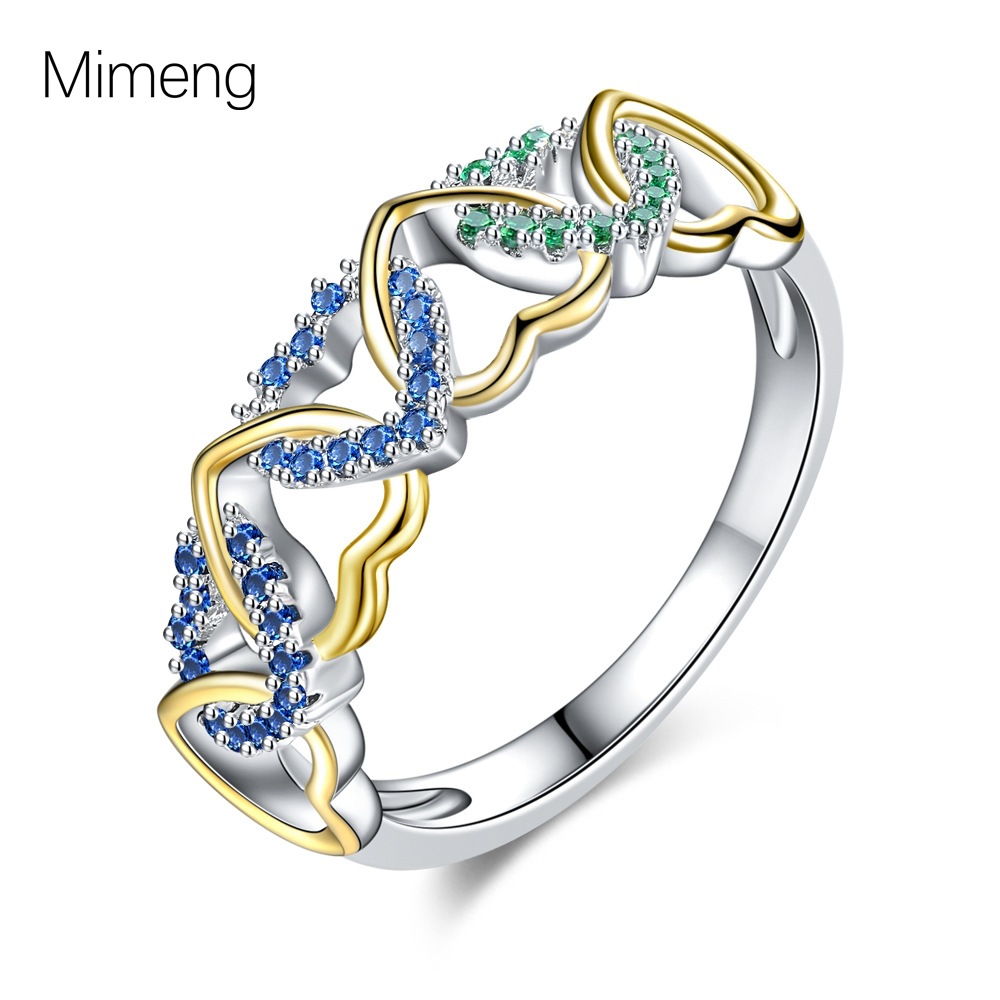 亚马逊跨境新品双色爱心缠绕锆石戒指女轻奢时尚设计气质指环批发
