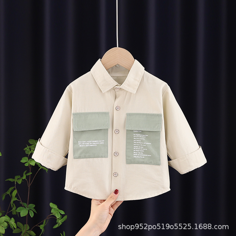 Camisa de los muchachos color a juego otoño nueva costura camisa de los niños bebé camisa a cuadros bebé estilo occidental manga larga ropa de moda