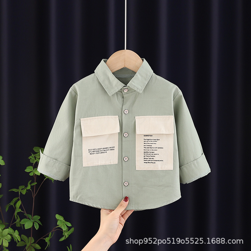 Camisa de los muchachos color a juego otoño nueva costura camisa de los niños bebé camisa a cuadros bebé estilo occidental manga larga ropa de moda