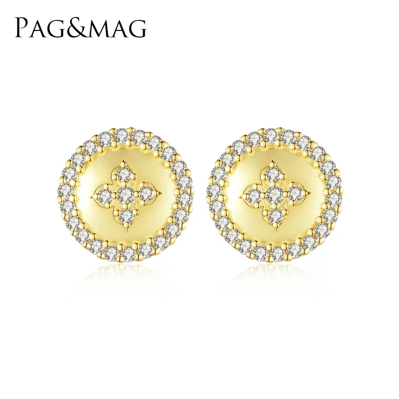 PAG&MAG серьги, модный аксессуар, инкрустация под бриллиант, серебро 925 пробы, простой и элегантный дизайн, легкая роскошь