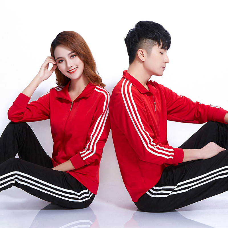 빨간 검은 바지 긴 소매 세트