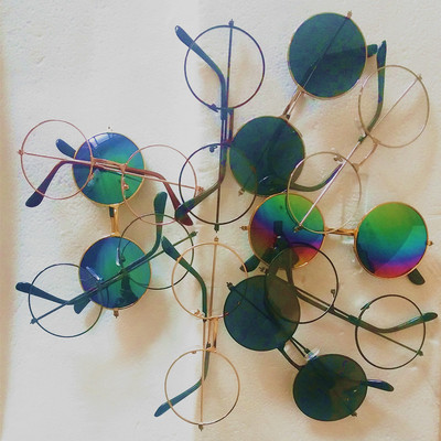 Pingguang glasses men and women decorate circular Sunglasses Metal Mirror frame sunlight glasses