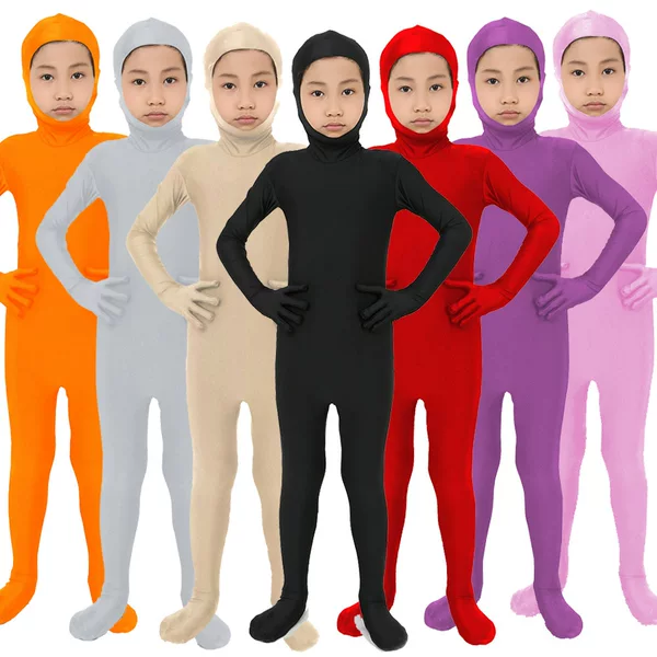 Children's All-Inclusive Face-Opening Bodysuit Lycra Superzentai Pure Color Stage Performance Clothing Cosplay Performance Clothing