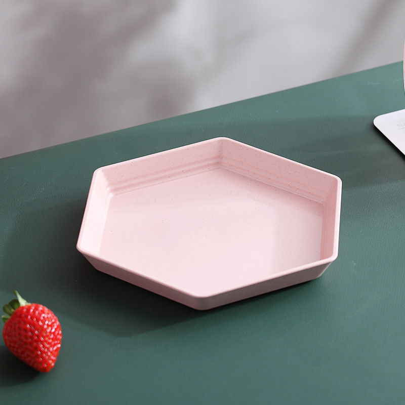 15cm hexagonal plato de paja de trigo pastel creativo plato de postre engrosada espesado resistente a las gotas plato de hueso plato doméstico