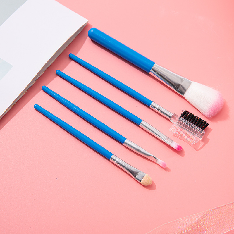 Juego de 5 Brochas de Maquillaje de Plástico y Fibra Sintética Portátil para Viaje image 9