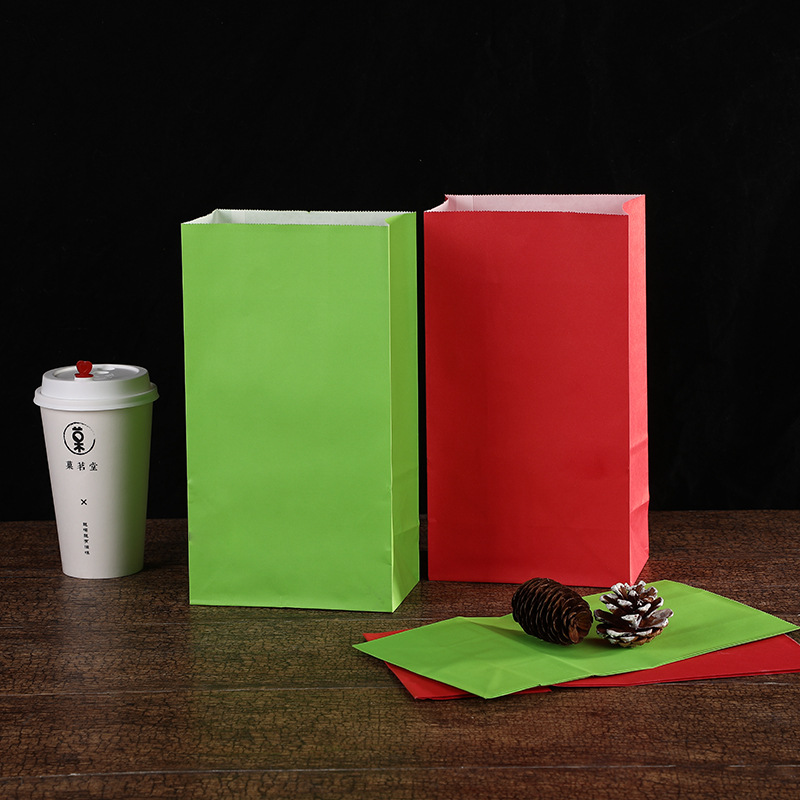 现货简约纯色方底包装袋外卖打包面包袋零食烘焙食品牛皮纸袋可定