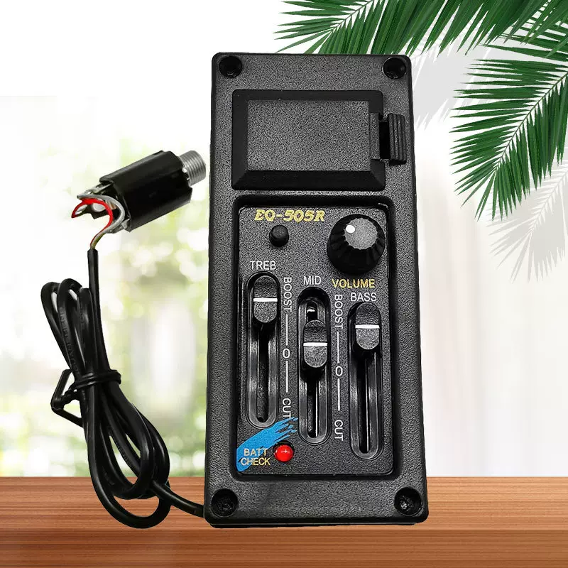 木吉他拾音器古典民谣EQ-505R三段黑色需开孔EQ均衡器乐器配件