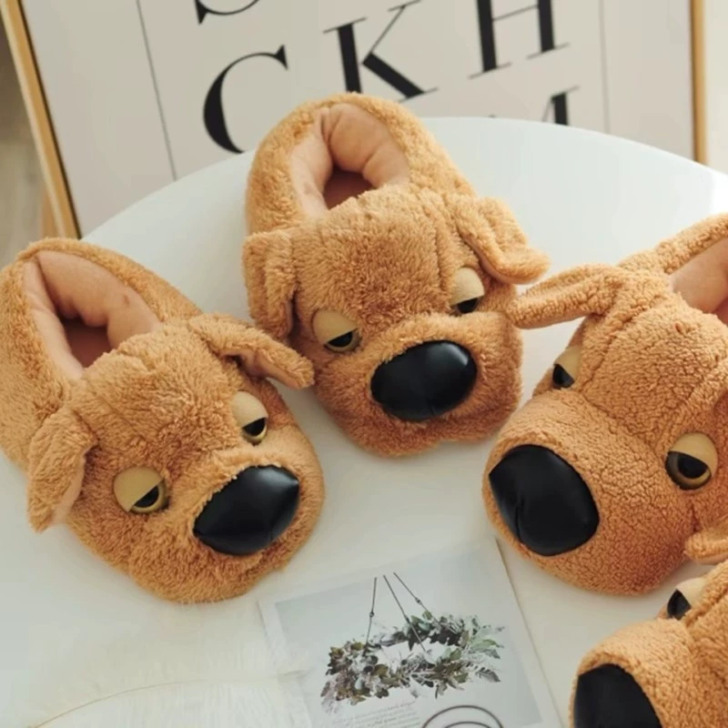 Плюшевые тапочки большая собака пара хлопковые Туфли домашние тапочки на полу осенне-зимние хлопковые туфли поколение волос