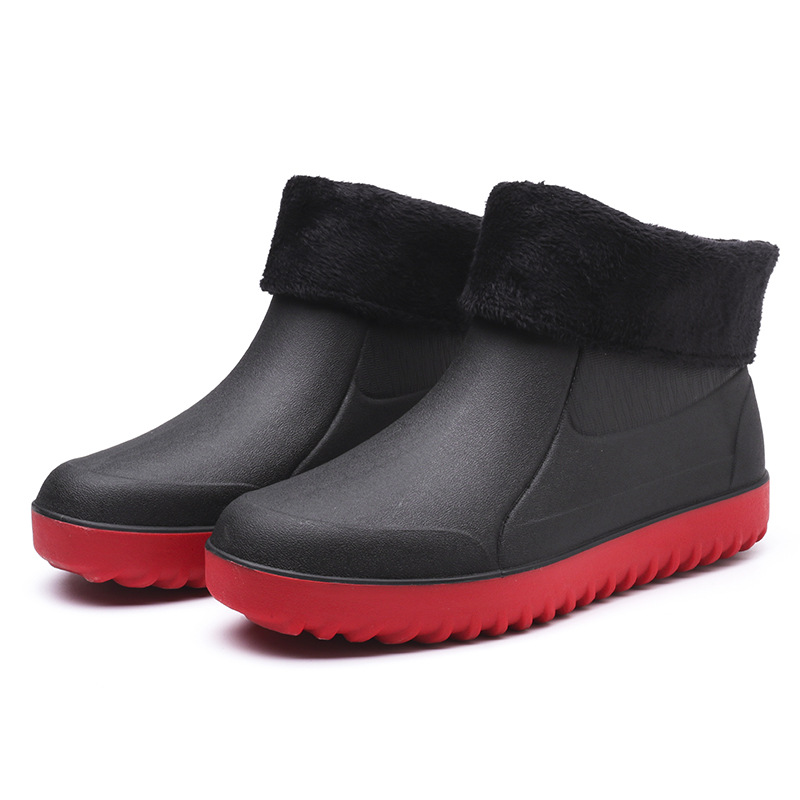 Botas de lluvia para hombres antideslizantes Botas de lluvia de moda impermeables forradas de lana zapatos de goma cálidos trabajo de cocina zapatos de agua cortos de media pantorrilla