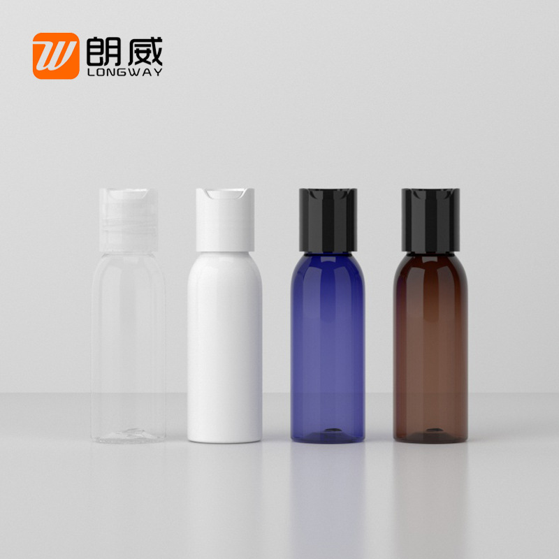 Langwei 30ml hombro redondo transparente PET sub-embalaje pequeña botella cosmética portátil puro Rocío plástico presionando mil otoño cubierta botella
