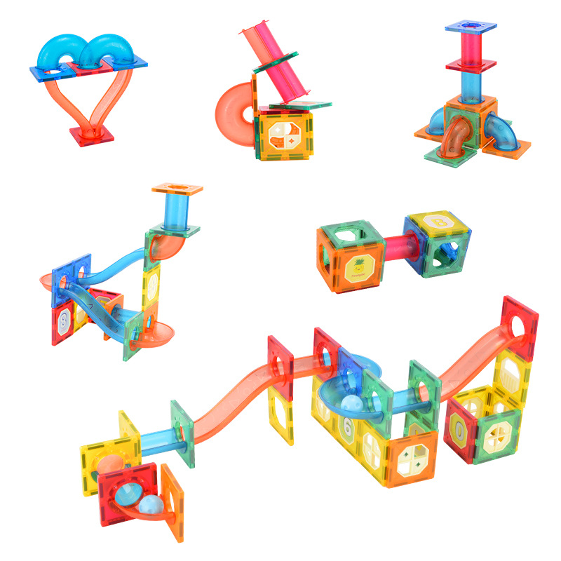 Bloques de construcción magnéticos con rieles de colores para ventanas, juguetes educativos para niños, 88 piezas, embalaje en caja de color en inglés para exportación.