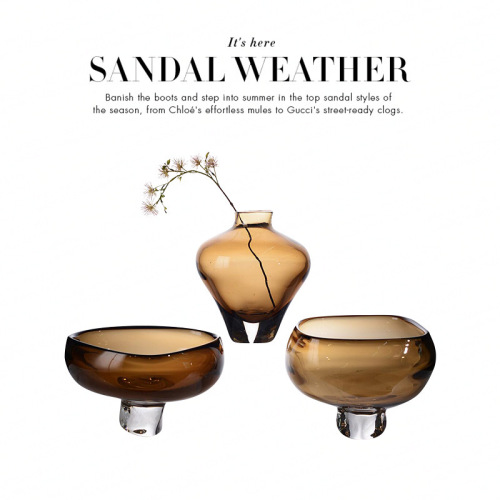 Modern light luxury tea color glass vase fruit bowl set decorative hotel model room entrance desktop soft decoration item