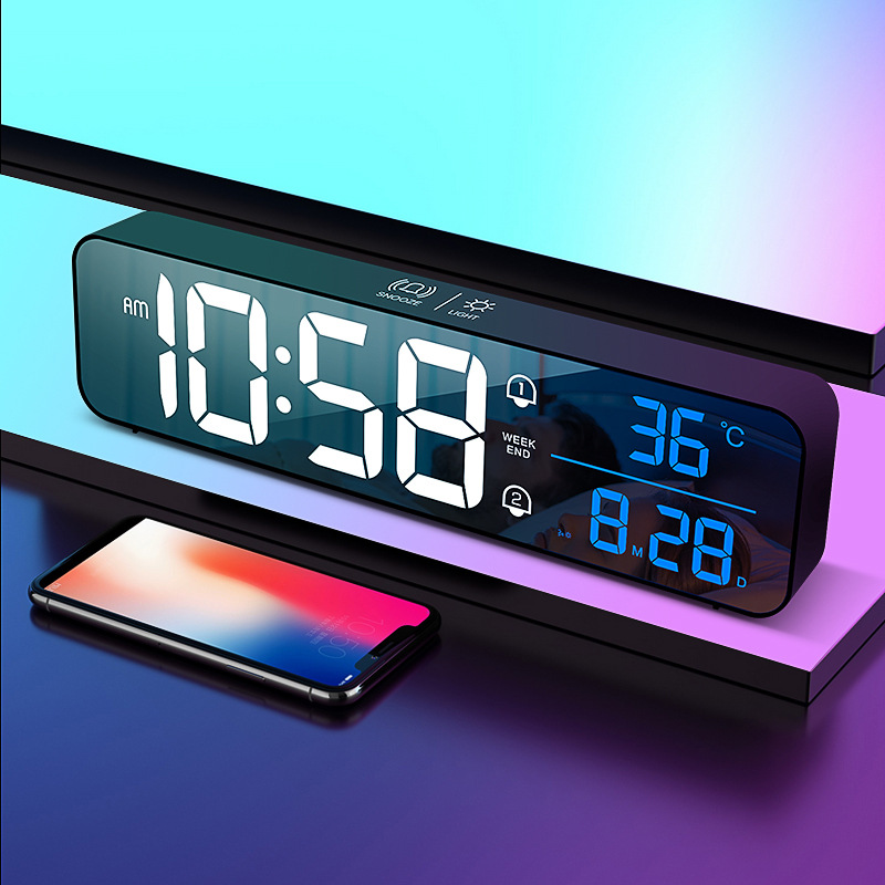 New minimalist LED voice mirror clock home electronic alarm clock usb charging mute digital clock