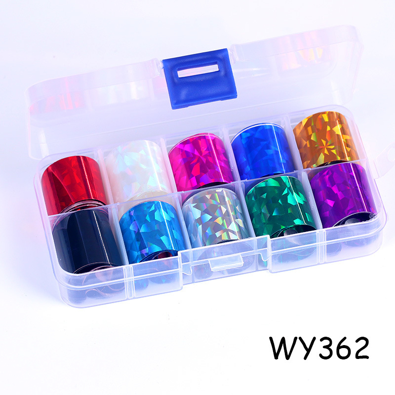 Arte de uñas flor cielo estrellado traje de papel Aurora láser cielo estrellado papel 10 colores encaje en caja etiqueta engomada de la transferencia