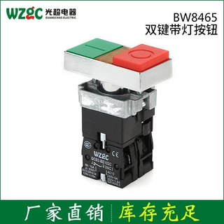 BW8465双键带灯按钮开关锌合金加厚铜件银点旋钮指示灯一键启动