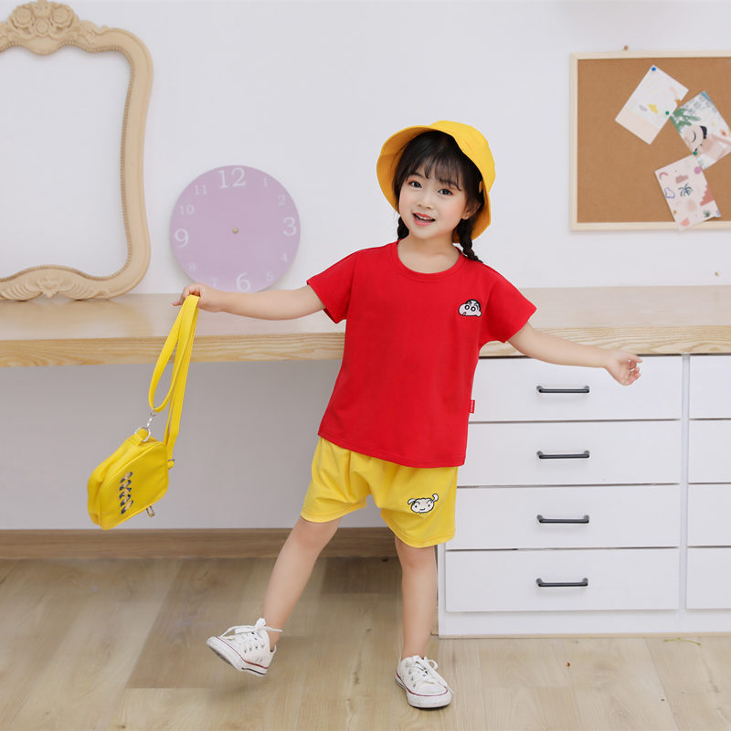 INS Internet celebrity children's suit crayon Xiaoxin same style red T-shirt + yellow shorts summer cotton cosponsor INS Internet celebrity children's suit crayon Xiaoxin same style red T-shirt + yellow shorts summer cotton cosponsor