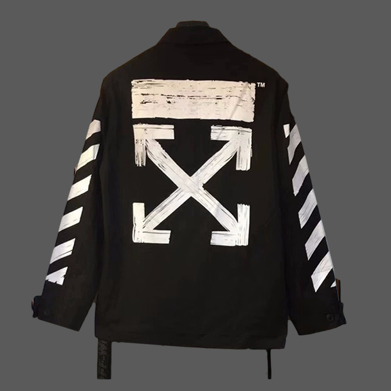 Special Offer European and American Off White Graffiti Printed Loose Jacket for Men and Women Ow Ribbon Workwear Long-Sleeved Jacket Outer