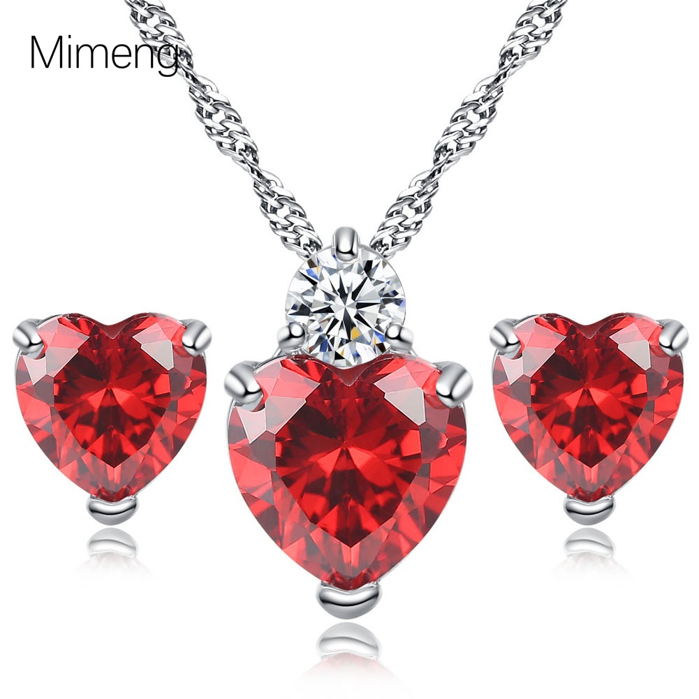 Amazon transfronteriza Nueva Granada rojo precioso Zircon Stud pendientes collar de las mujeres de moda simple colgante en forma de corazón pendientes