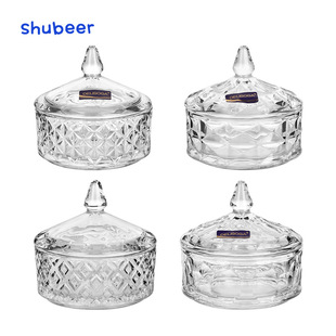 European-style Relief Candy Jar Transparent Glass Food Storage Jar Household Snack Dried Fruit Candy Jar Tea Jar Square Sugar Jar