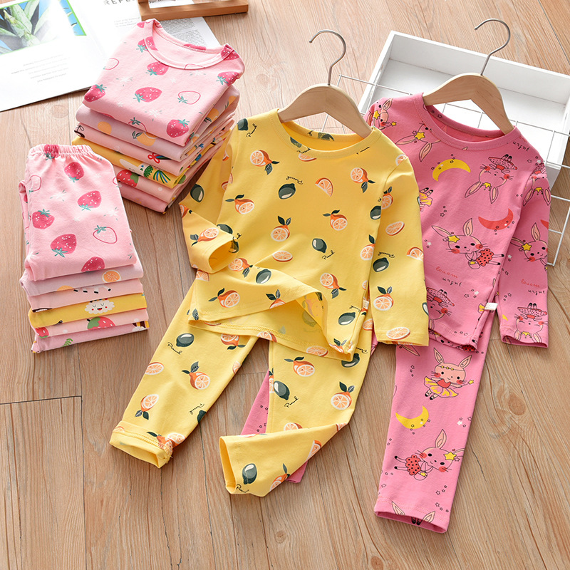 (2개) 어린이 홈 의류 봄과 가을 소녀 서양식 면화 2021 가을 겨울 어린이 의류  소녀의 긴 소매 홈 잠옷 세트