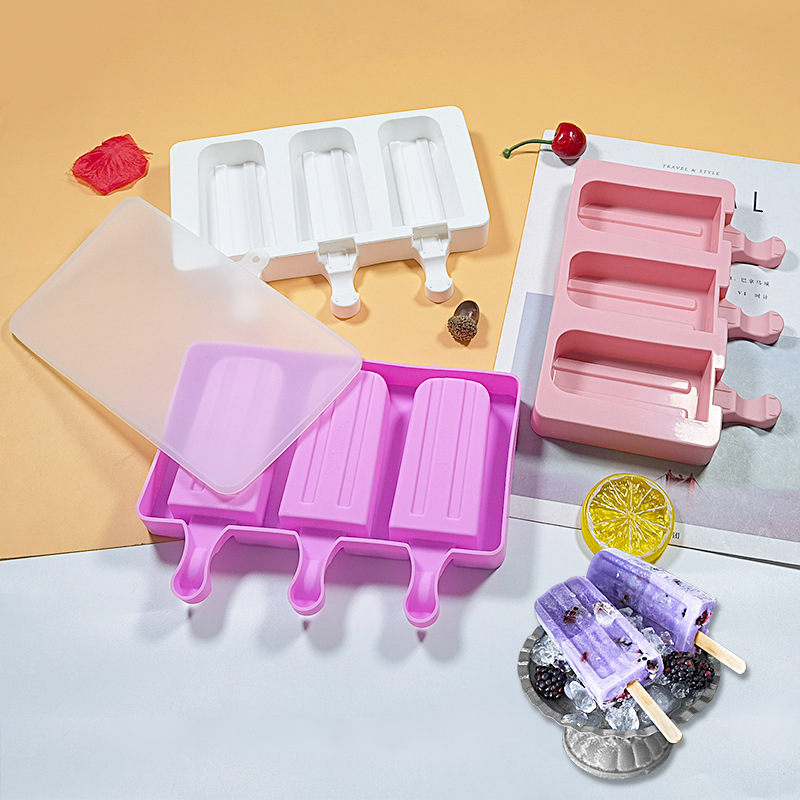 Sanxin clásico rayas de 3 piezas de helado molde de silicona DIY creativo hecho a mano Popsicle molde de silicona con tapa