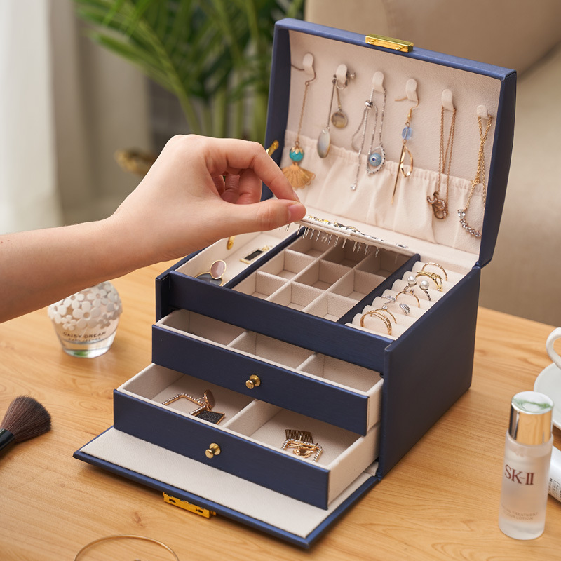 Three-layer Drawer Jewelry Storage Box Creative Jewelry Box Earrings Earrings Vintage Jewelry Box with Lock