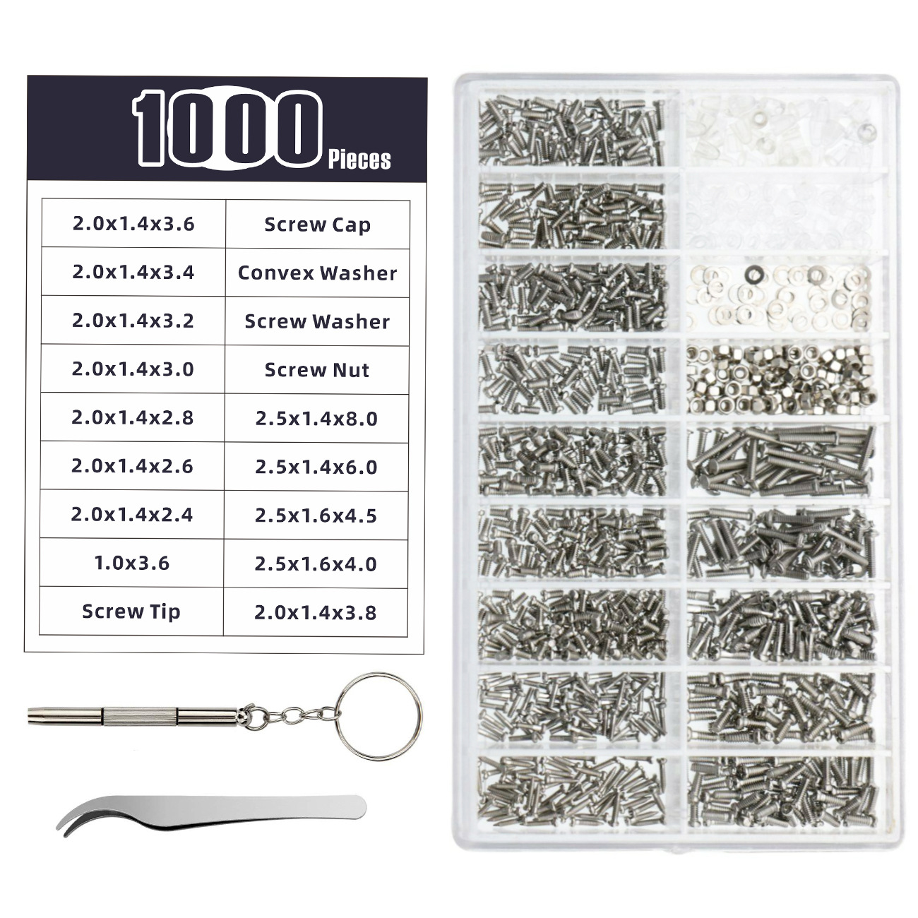 1000PCs Temple nose pad Phillips screw tool kit home repair box combination set glasses and watch accessories