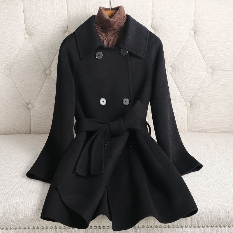 Anna Small Double-sided Cashmere Coat Women's Mid-length Hepburn Style 2024 New Wool Coat Women's High-end